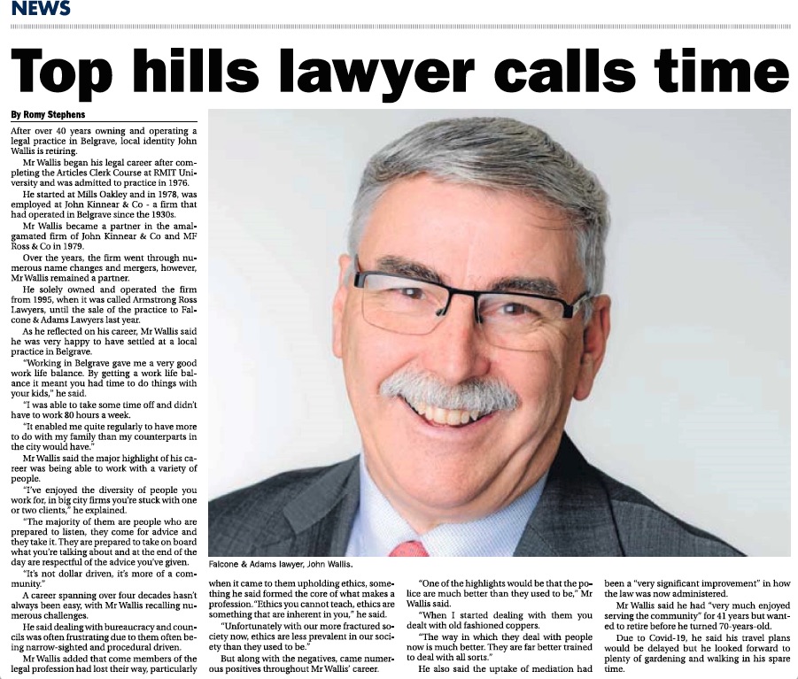 Local identity, John Wallis retires after 41 years of practice in Belgrave